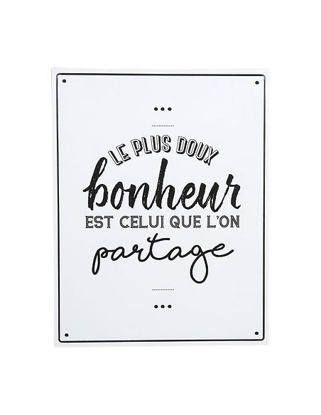 BONHEUR - Plaque en métal blanche