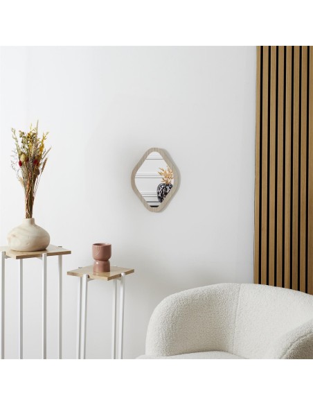 NATURAL - Miroir déco contour bois losange H34CM
