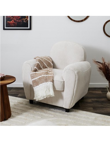 SCOTT - Fauteuil club côtelé beige