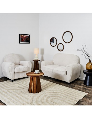 SCOTT - Fauteuil club côtelé beige