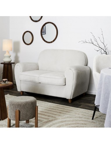 SCOTT - Canapé club côtelé beige fixe...