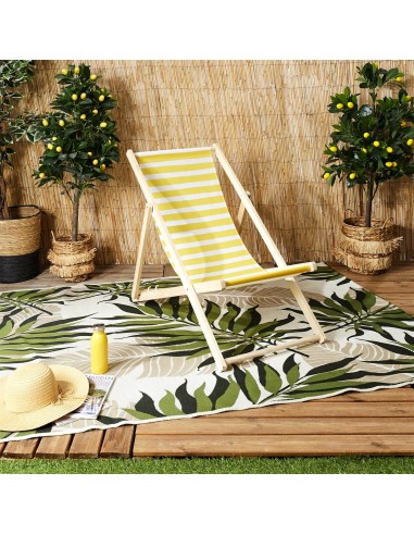 BAIN DE SOLEIL - Chilienne en bois rayures jaunes et blanches