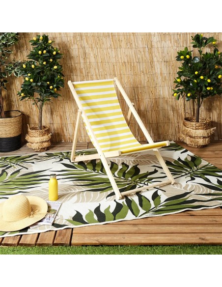 BAIN DE SOLEIL - Chilienne en bois rayures jaunes et blanches