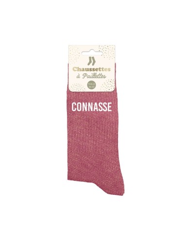 Chaussettes à paillettes “Connasse” – Magenta – Taille Unique 36-42