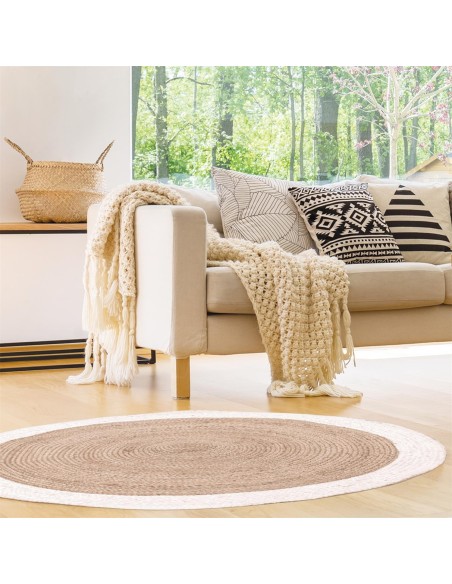 NATURAL - Tapis en jute bord blanc D120cm
