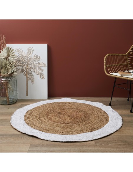 NATURAL - Tapis en jute bord blanc D120cm