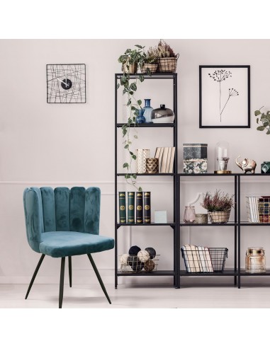 ARIELLE - Chaise en velours bleu canard