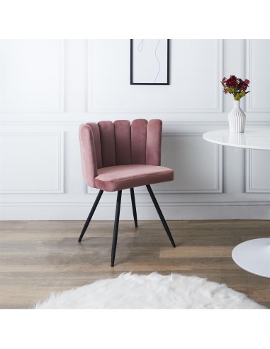 ARIELLE - Chaise en velours rose poudré