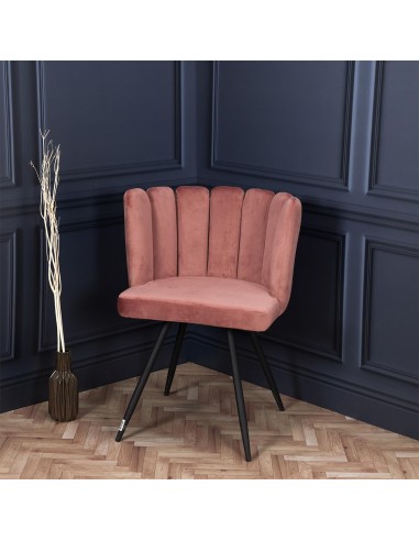 ARIELLE - Chaise en velours rose poudré
