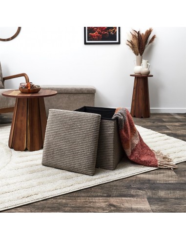 SCOTT - Pouf pliable côtelé taupe