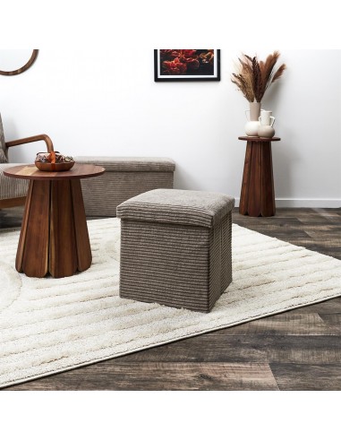 SCOTT - Pouf pliable côtelé taupe