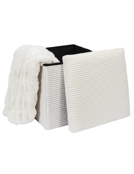 SCOTT - Pouf pliable côtelé beige