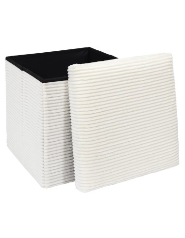 SCOTT - Pouf pliable côtelé beige