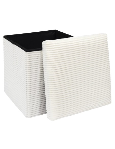 SCOTT - Pouf pliable côtelé beige