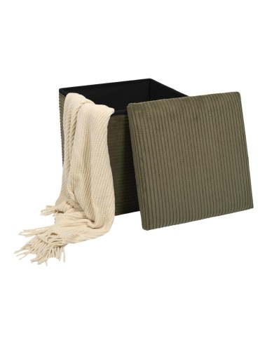 SCOTT - Pouf pliable côtelé kaki