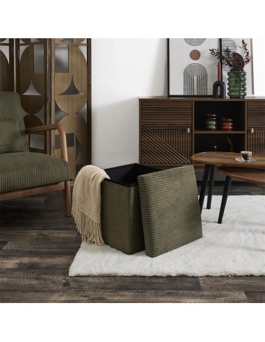 SCOTT - Pouf pliable côtelé kaki