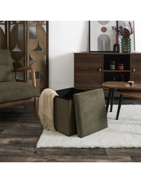 SCOTT - Pouf pliable côtelé kaki