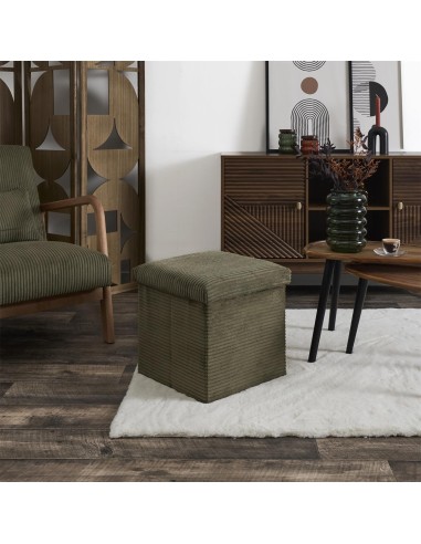 SCOTT - Pouf pliable côtelé kaki