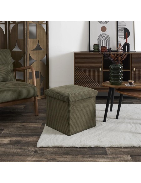 SCOTT - Pouf pliable côtelé kaki