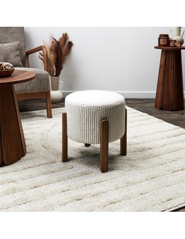 SCOTT - Tabouret velours côtelé beige