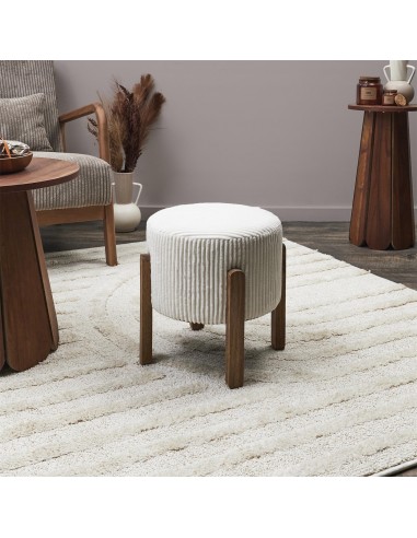 SCOTT - Tabouret velours côtelé beige