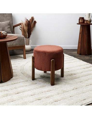 SCOTT - Tabouret velours côtelé terra