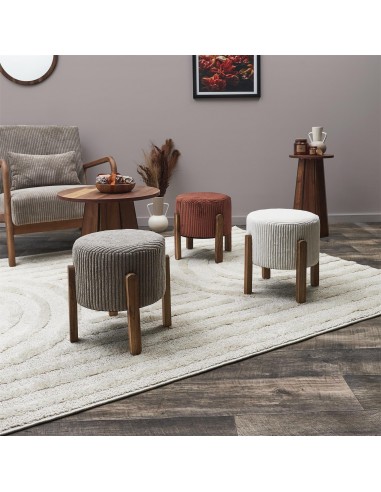 SCOTT - Tabouret velours côtelé terra