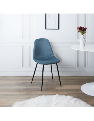 JULIA - Chaise en velours côtelé bleu...