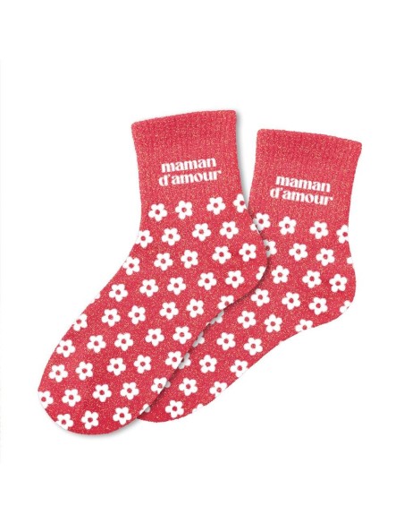 Chaussettes Maman d'amour rouges pailletées 36-42 | Ultra Tendance
