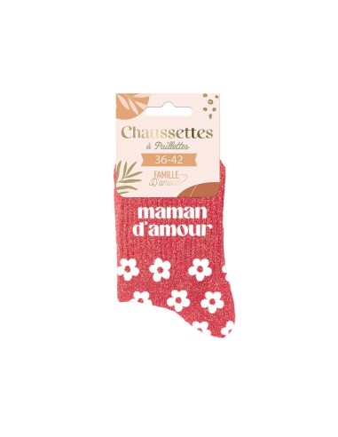 Chaussettes Maman d'amour rouges pailletées 36-42 | Ultra Tendance