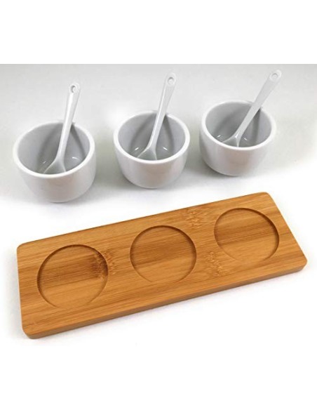 Essentiel - Set de 3 bols en porcelaine avec cuillères sur plateau