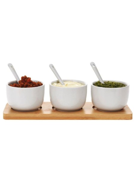Essentiel - Set de 3 bols en porcelaine avec cuillères sur plateau
