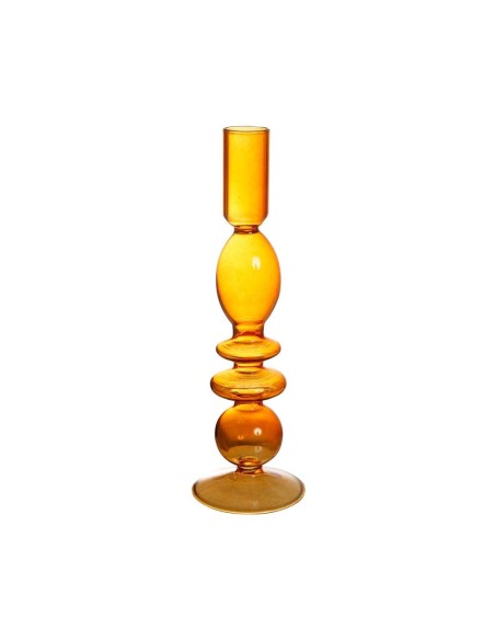 Bougeoir en verre « Rétro » orange ambré – H22,5 cm