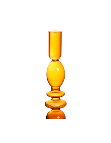 Bougeoir en verre « Rétro » orange ambré – H22,5 cm