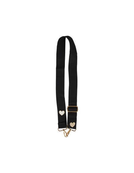Sangle de Sac Noir Cœurs Dorés Ajustable 80-130 cm