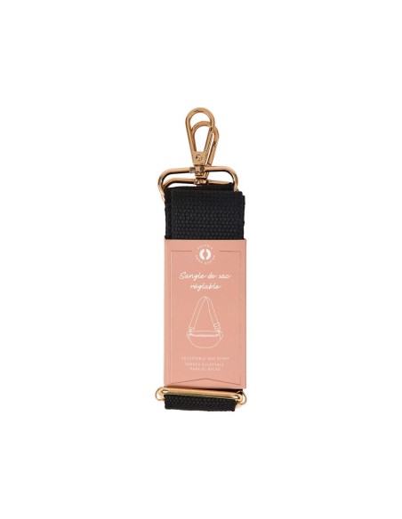 Sangle de Sac Noir Cœurs Dorés Ajustable 80-130 cm
