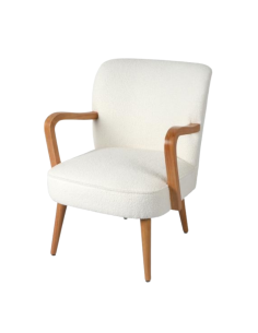 AUSTIN – Fauteuil en bouclette écru avec accoudoirs bois 63x70xH79 cm
