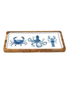 Plateau Bois Manguier Motif Mer 40 cm