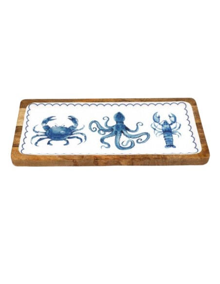 Plateau Bois Manguier Motif Mer 40 cm