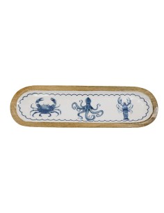 Plateau Vide-Poche Bois Manguier Motif Mer 45 cm