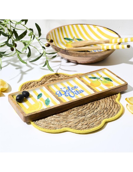 Planche Apéritif 3 Compartiments Dolce Vita Jaune