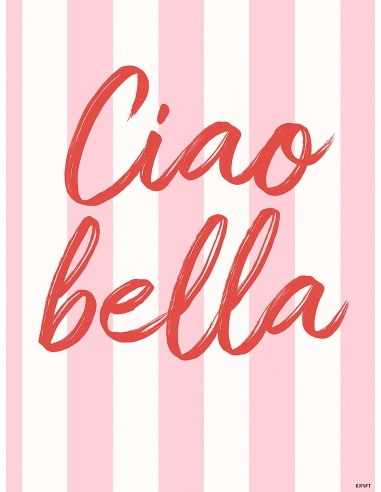 Affiche Ciao Bella rayures roses 30x40 cm | Déco moderne