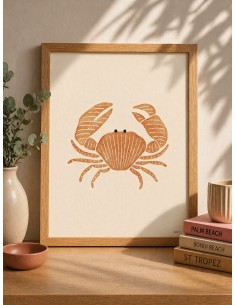 Affiche crabe minimaliste terracotta 30x40 cm | Déco bord de mer