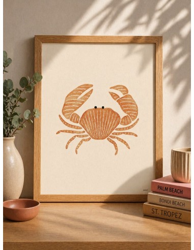 Affiche crabe minimaliste terracotta 30x40 cm | Déco bord de mer