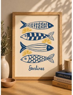 Affiche sardines et citrons 30x40 cm fabriquée en France