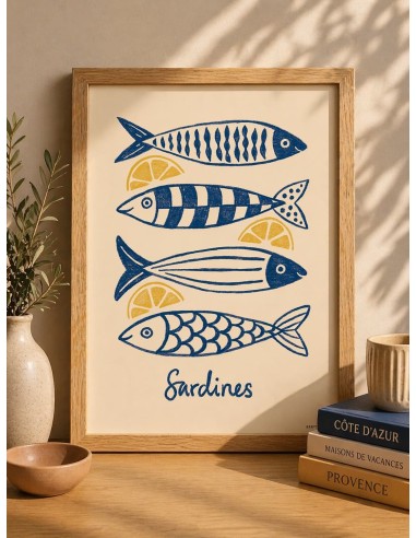 Affiche sardines et citrons 30x40 cm fabriquée en France