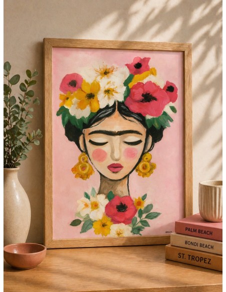 Affiche femme fleurs artistique 30x40 cm fabriquée en France