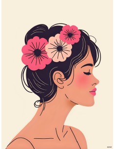 Affiche femme fleurs minimaliste 30x40 cm fabriquée en France 2