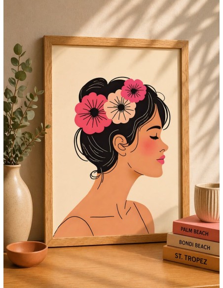 Affiche femme fleurs minimaliste 30x40 cm fabriquée en France