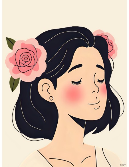 Affiche fille fleurs minimaliste 30x40 cm fabriquée en France